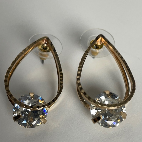 Gold Tone Large Cubic Zirconia Post Earrings - Picture 2 of 10